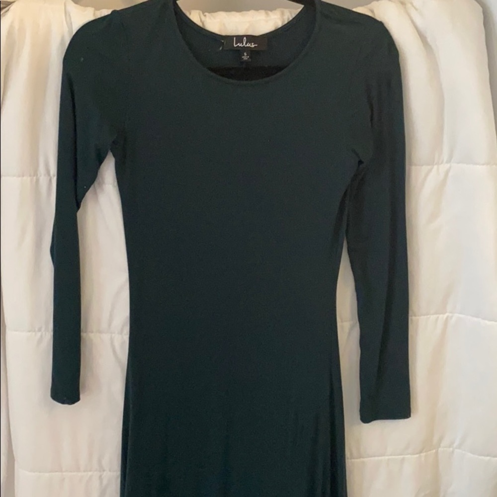 Long emerald body con dress